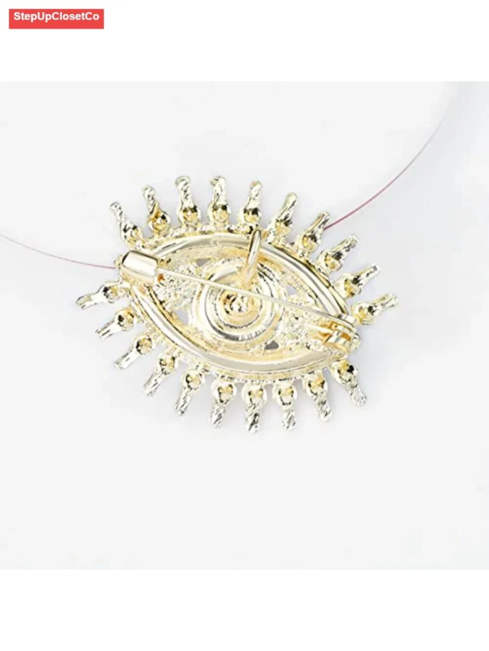 Gold Plated Crystal Evil Eye Brooch Pin Women's Lucky Charm Jewelry